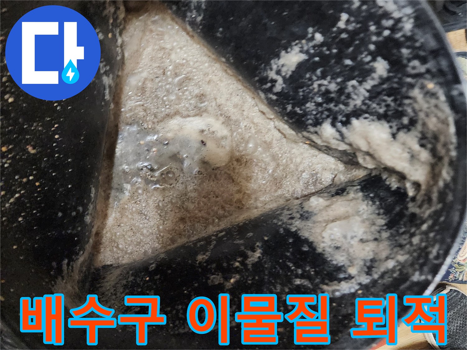 싱크대 배수구 내부의 기름 슬러지와 오물이 가득 찬 모습