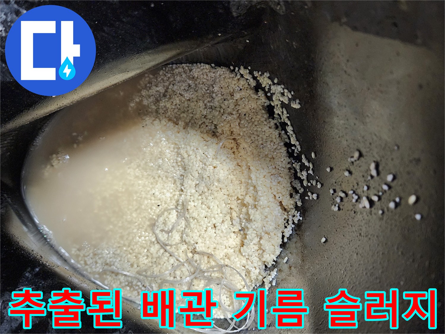 배수구-세척-작업-후-나온-이물질과-탁한-물