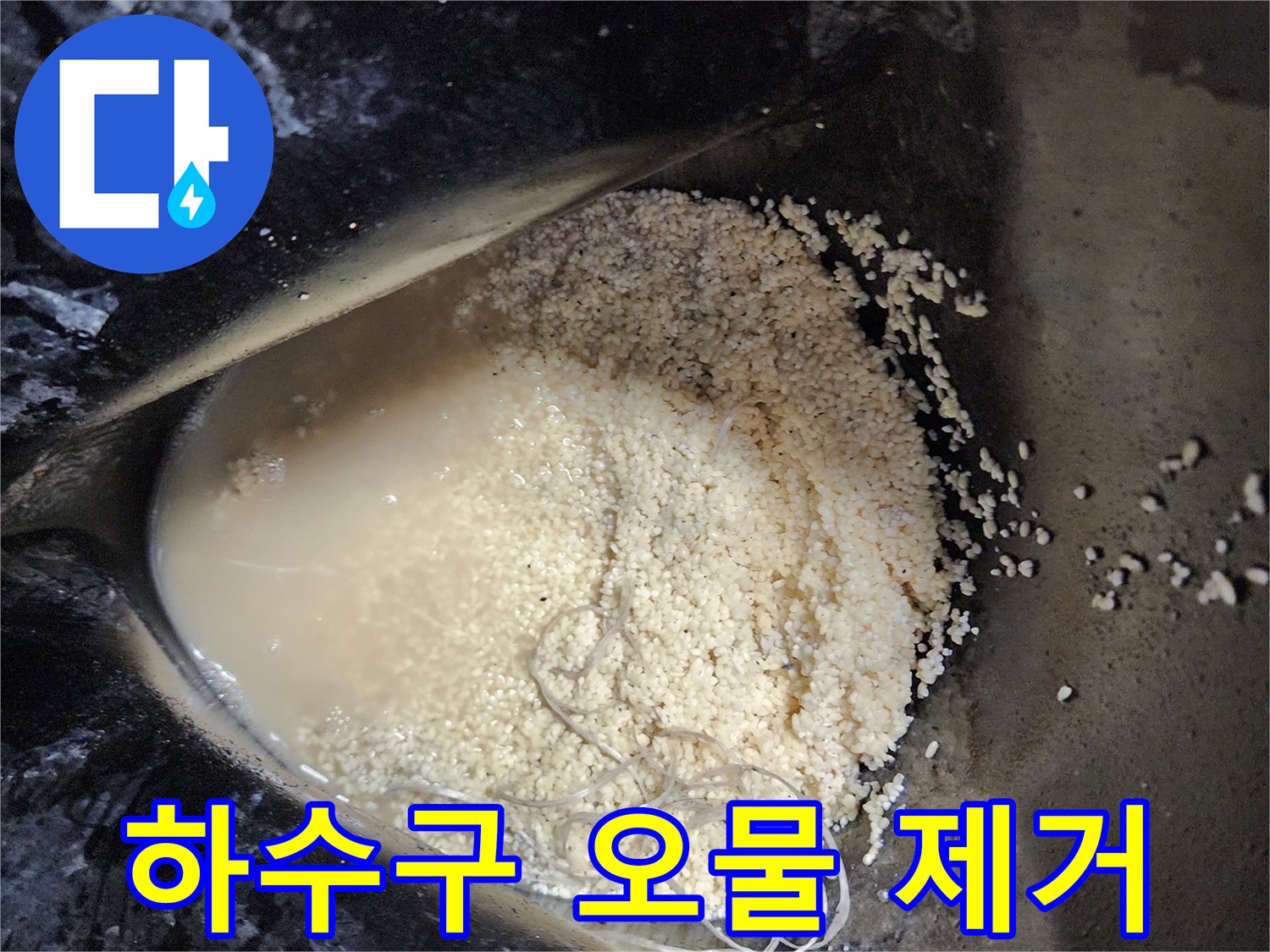 석션 장비로 뽑아낸 배수관 내부의 유분 덩어리와 찌꺼기