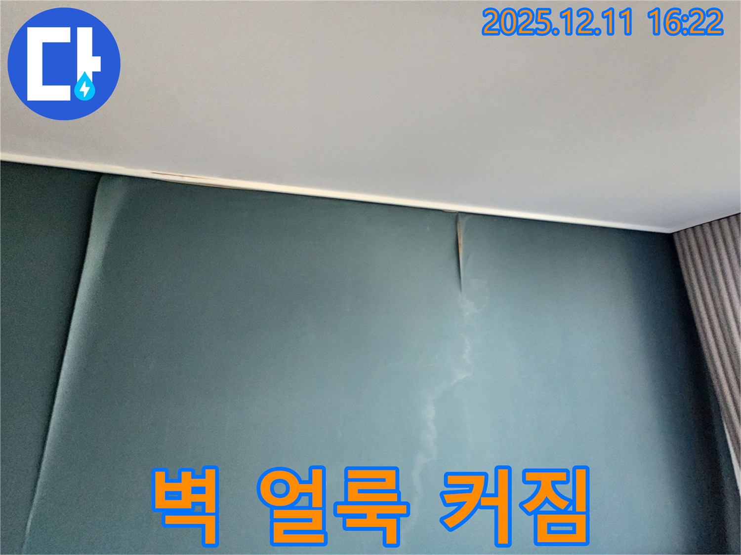 벽에 생긴 얼룩이 점점 커지는 모습 - 누수가 진행되고 있다는 증거입니다 - 즉시 전문가에게 문의하세요.