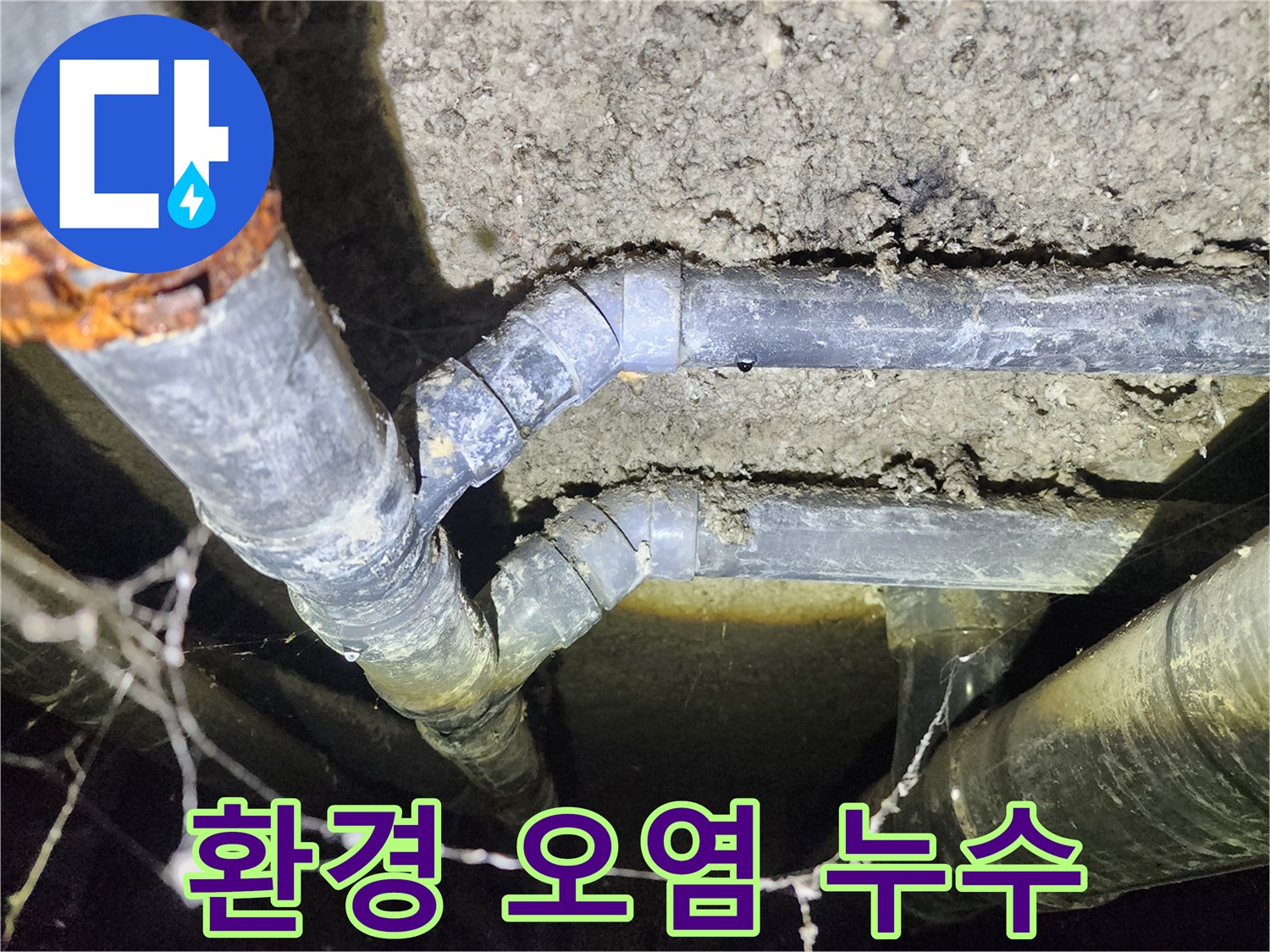 보문동 아남아파트 지하실 천장 배관 누수로 인한 주변 환경 오염 현장