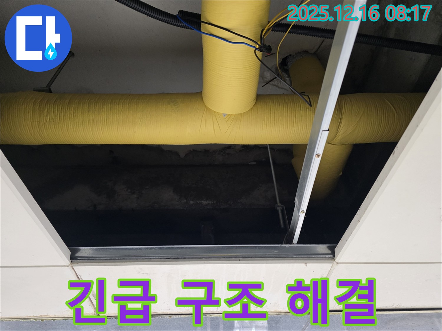 신현동 텍스 천장 누수 - 텍스 천장 속 노란 배관의 긴급 구조 요청, 24시간 출동 해결 완료