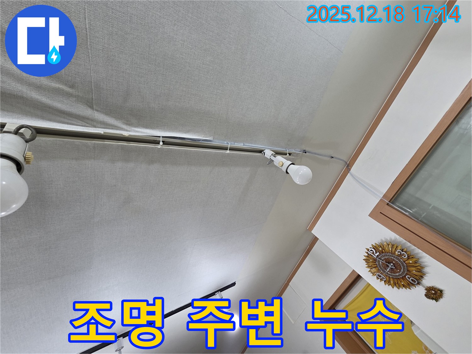 시흥 신천동 누수 - 천장 조명 주변 누수, 감전 위험 경고