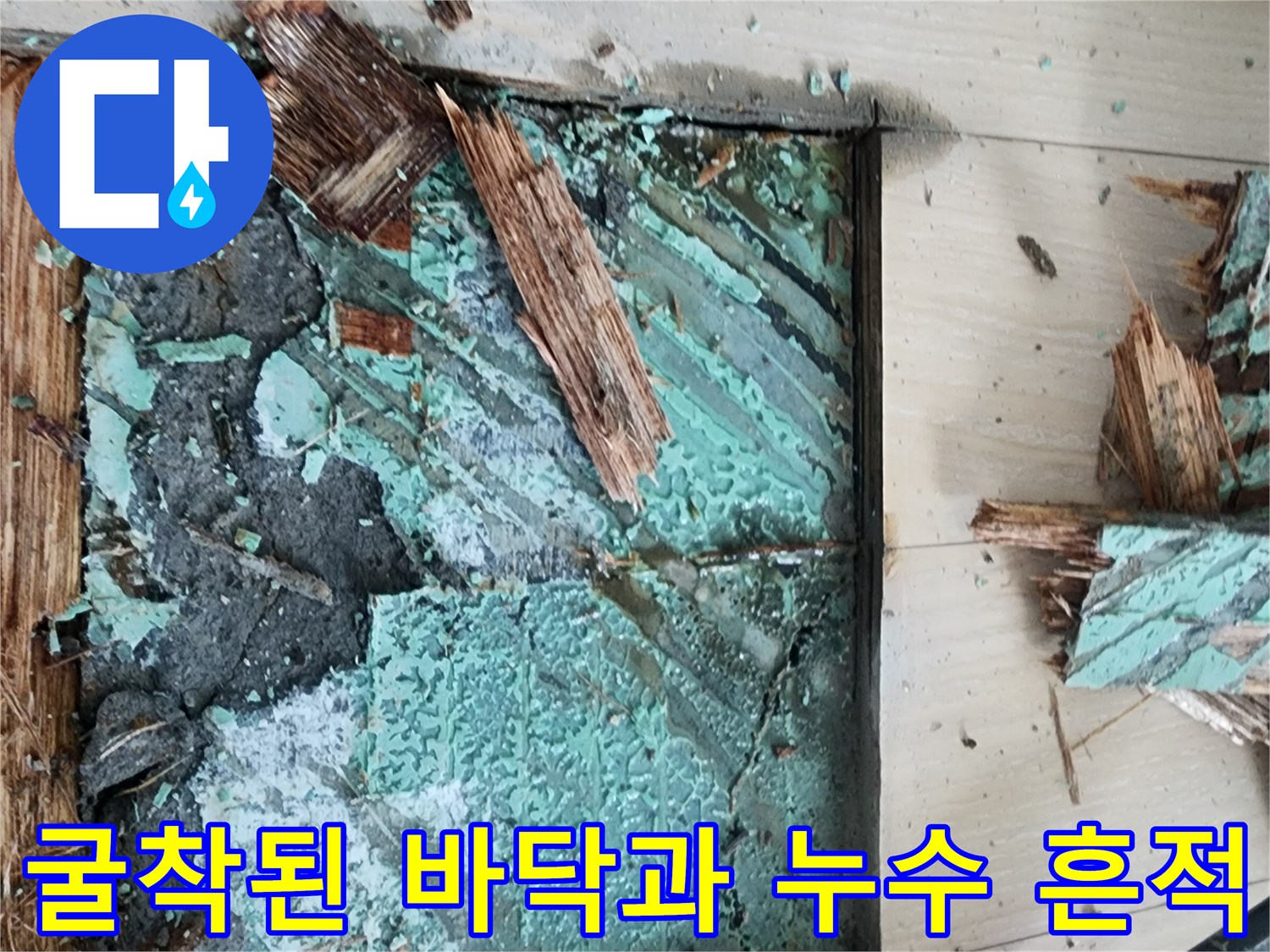 안산 고잔동 현장-마루 제거 후 드러난 젖은 배관 주변