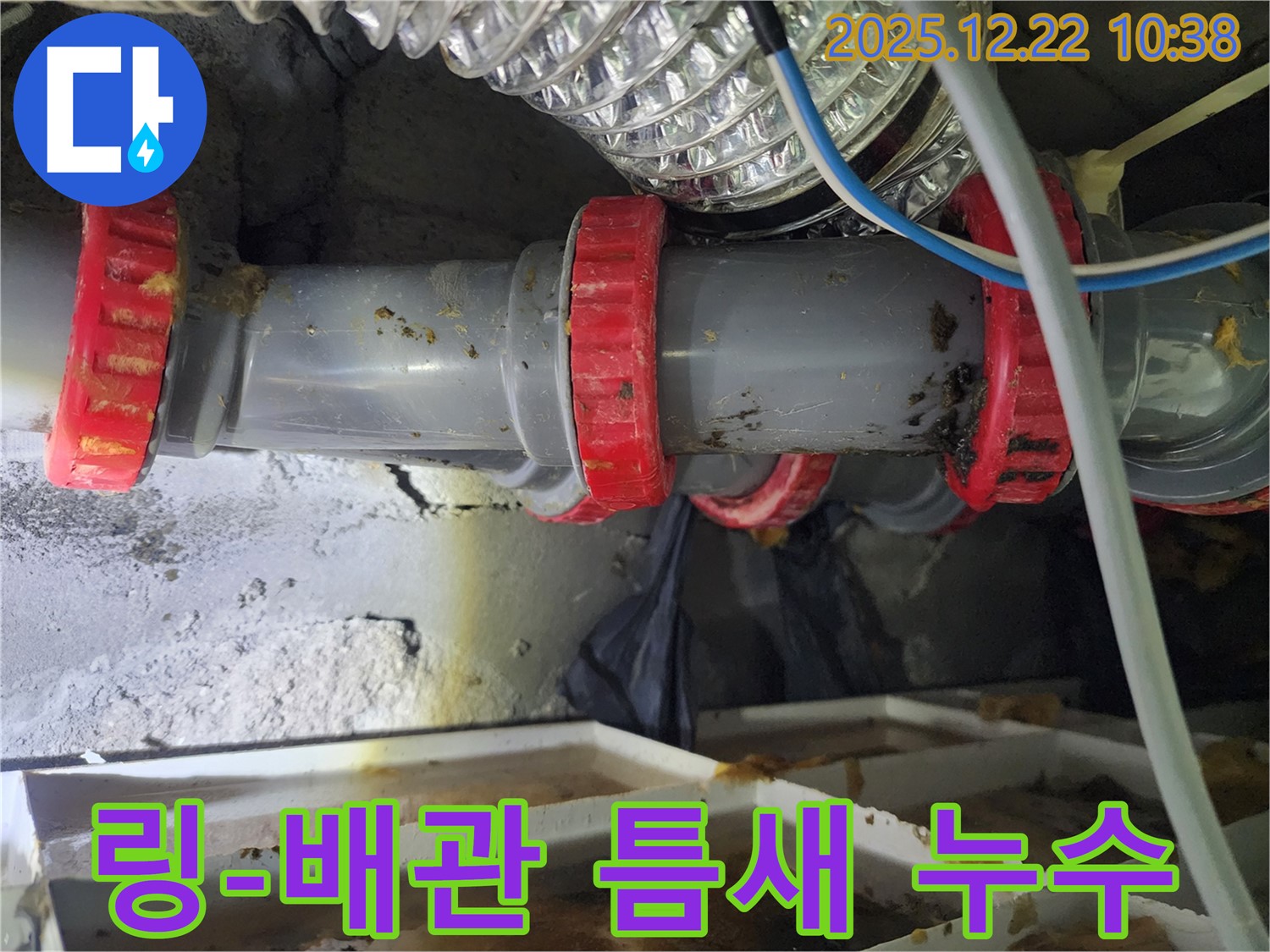 월계2동 PVC 배관 연결부 고정 링과 배관 사이 틈새 발생 누수 - 누수탐지 전문가가 신속하게 방문하여 틈새를 메워 해결했습니다.