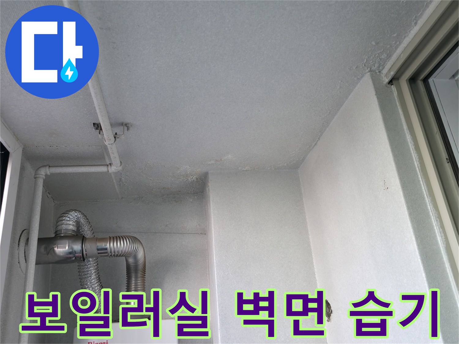 마포구 보일러실-배관 주변의 젖은 천장과 곰팡이