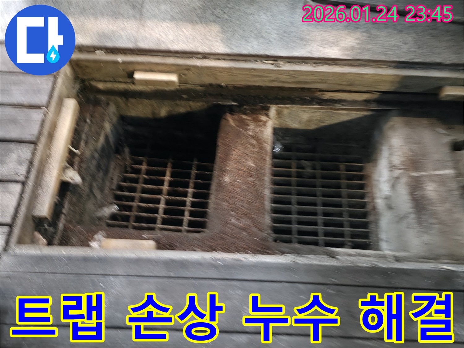 손상된 하수구 트랩으로 인한 누수 해결 사진 - 새 트랩으로 교체하여 완벽하게 해결합니다.