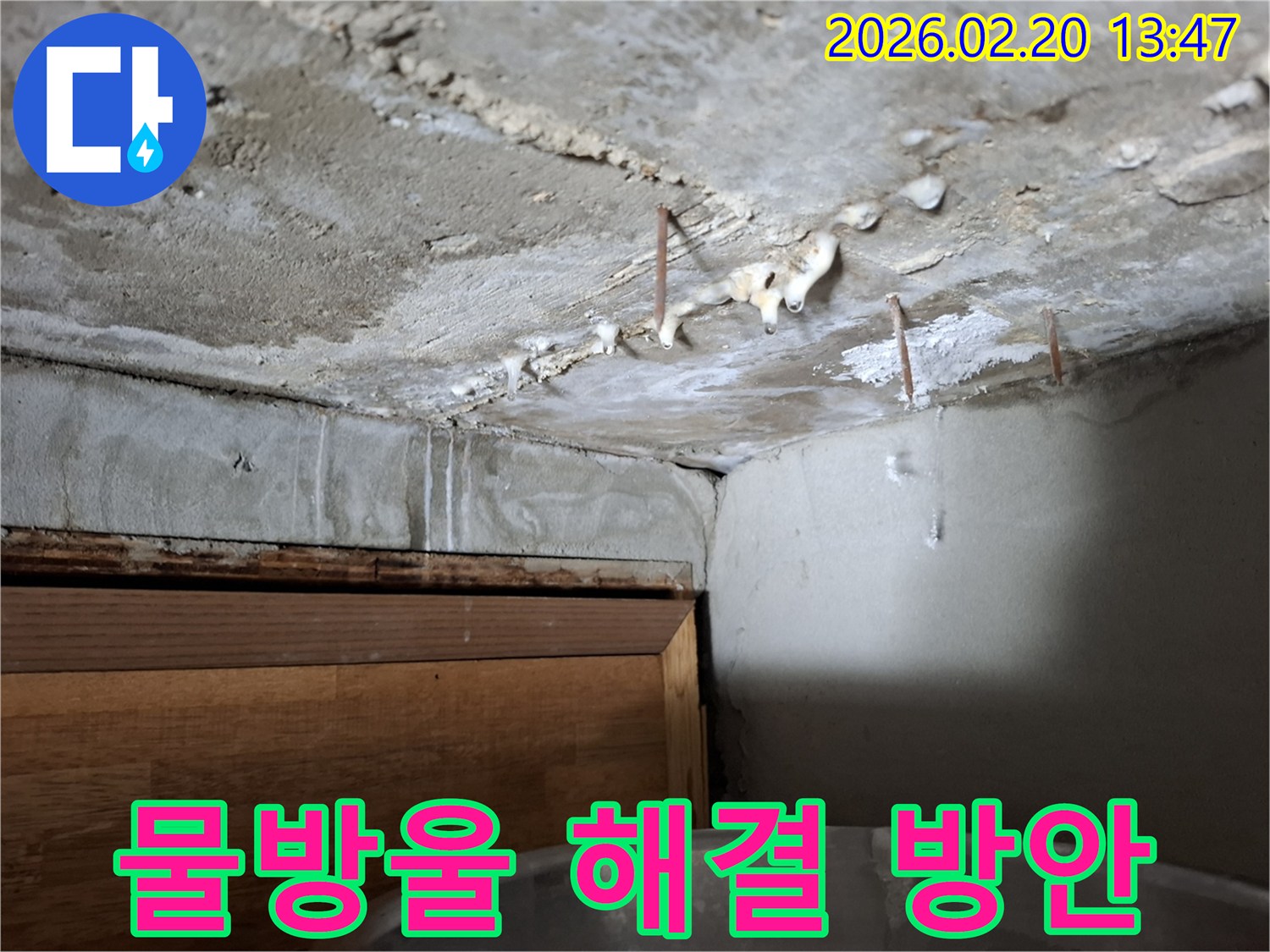 천장에 맺힌 물방울을 해결하기 위한-전문적인 누수 진단과 공사 계획이 필요한 현장