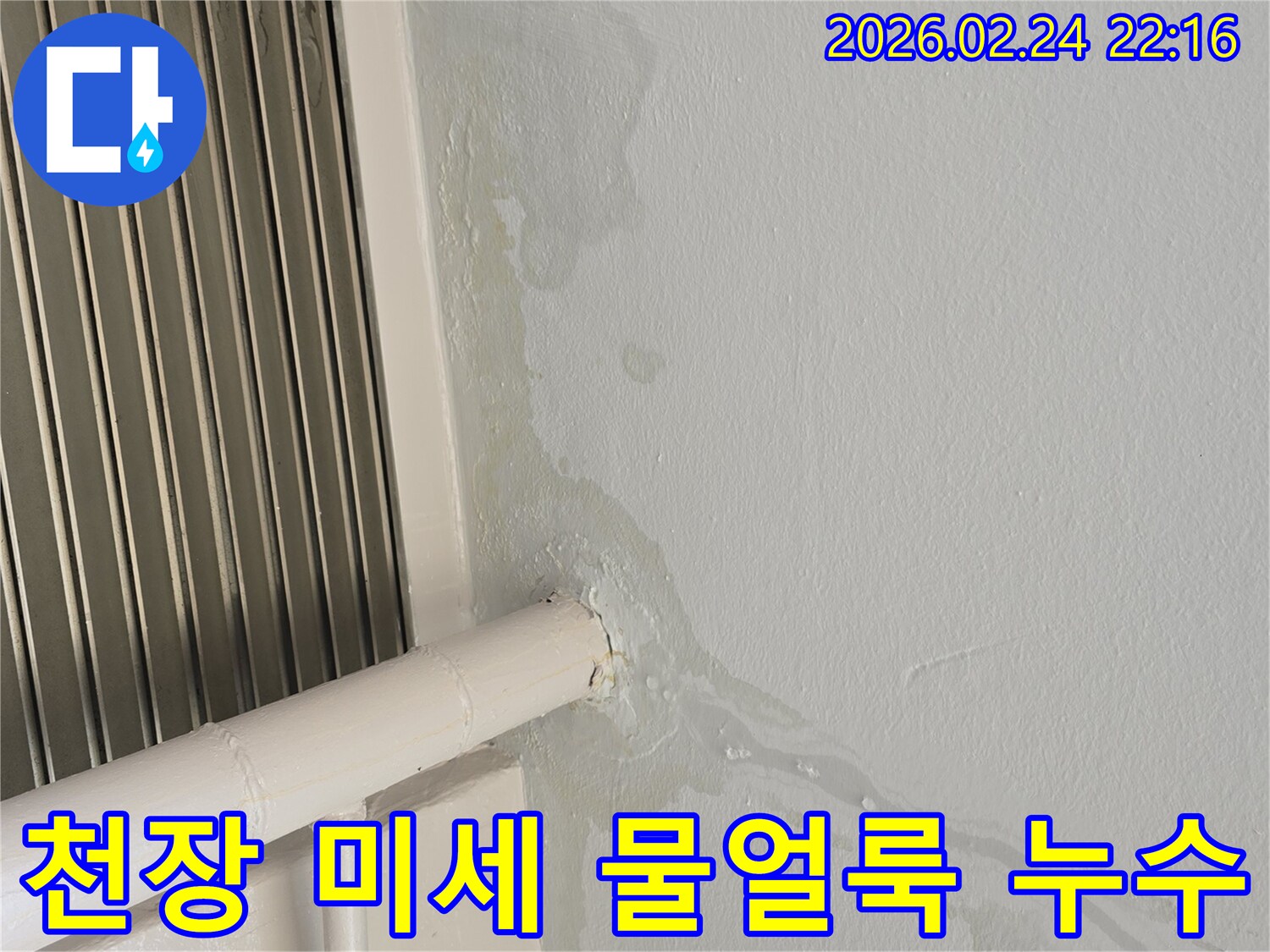 천장에서-미세하게-물이-새어-나와-물얼룩을-남긴-누수-현장을-정밀하게-탐지하는-사진입니다