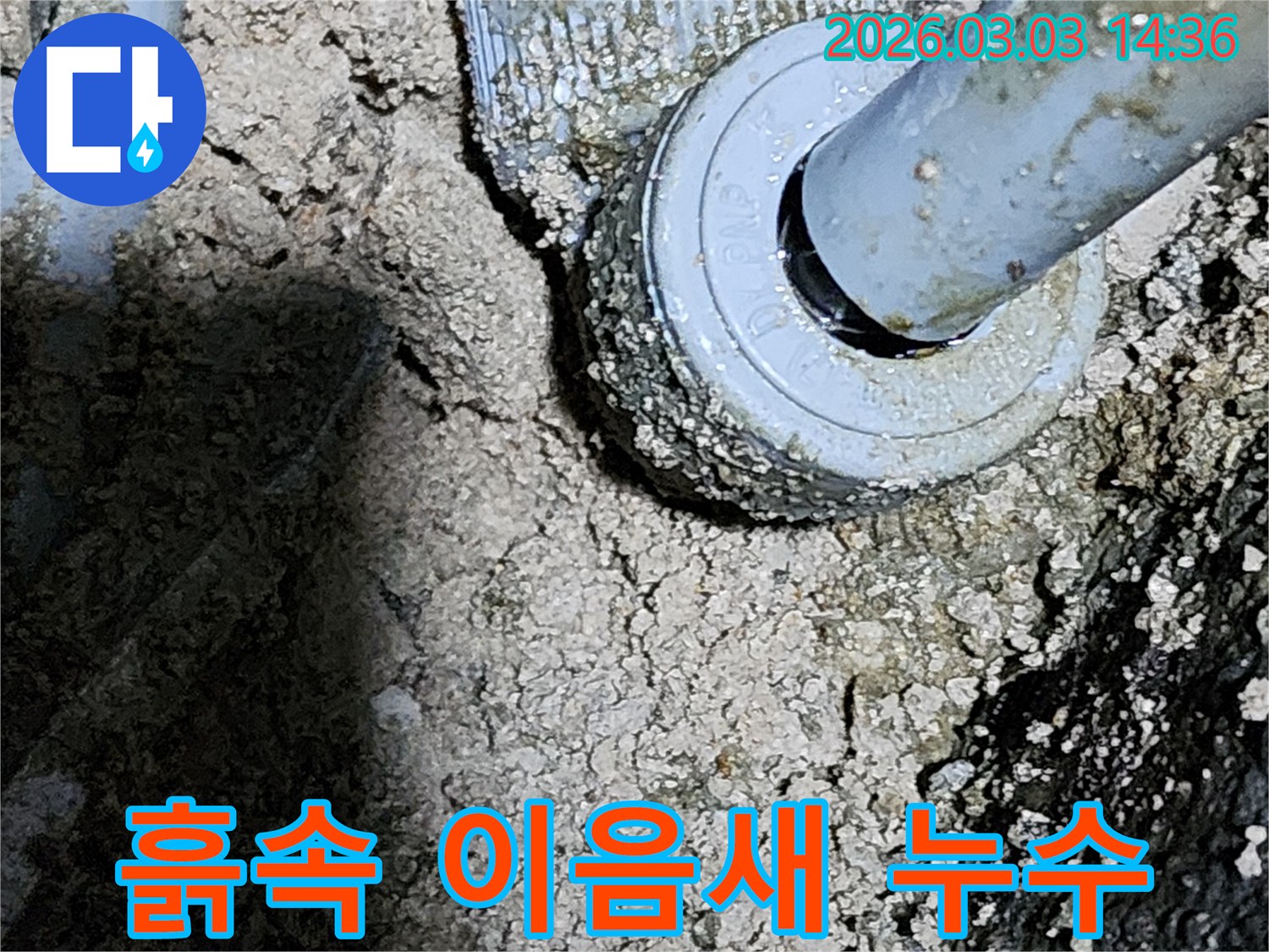 누수-탐지-후-발견된-흙과-섞인-배관-이음새의-누수-현장-사진