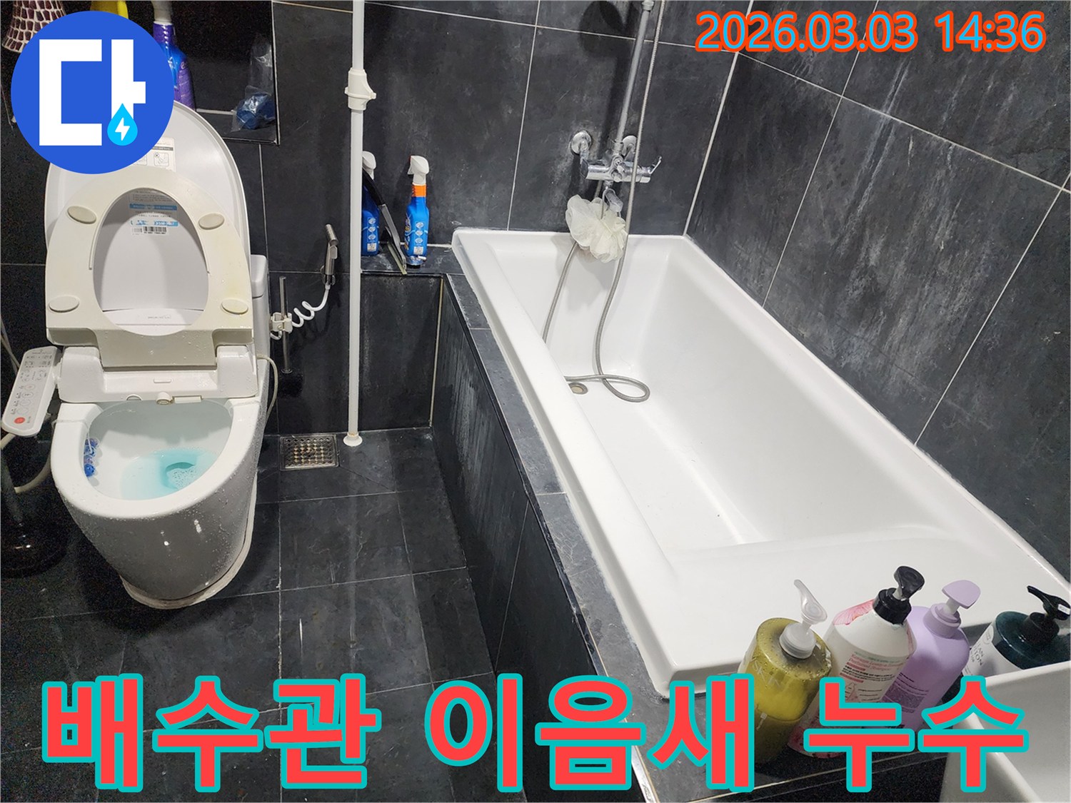 파주 산남동 욕실 배수관 이음새에서 발생한 누수를-정밀 탐지 후-보강하는 현장입니다