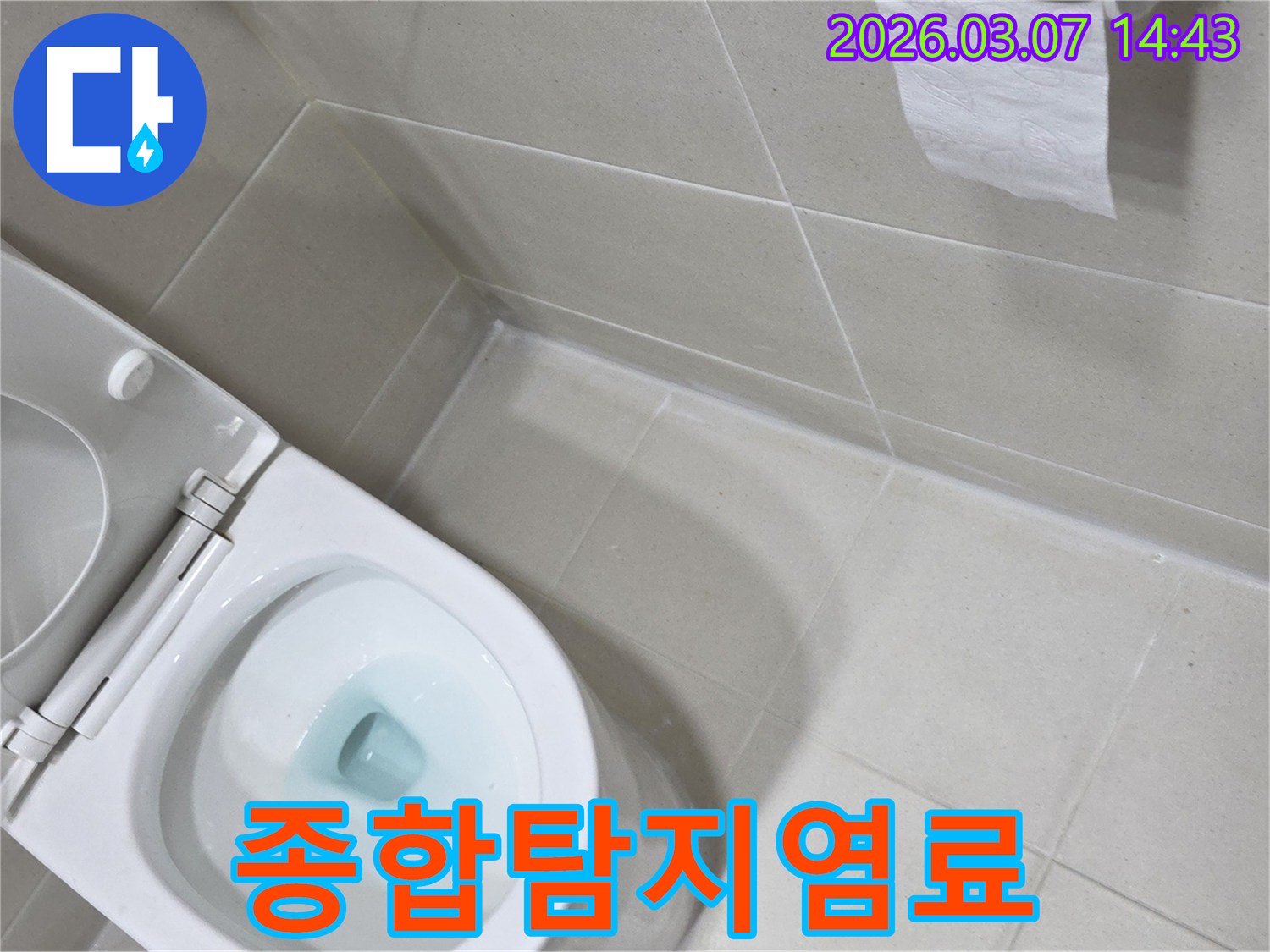 변기 누수 진단을 포함한-종합적인 누수 탐지 서비스의-일환으로 염료 테스트를 진행하는 모습입니다