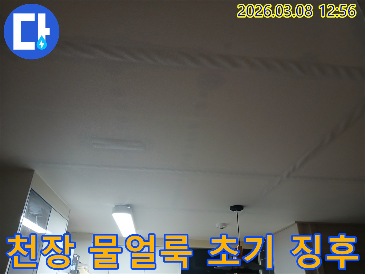 천장에 나타난-초기 물얼룩과-미세한 변색을 보여주는-누수 징후 사진