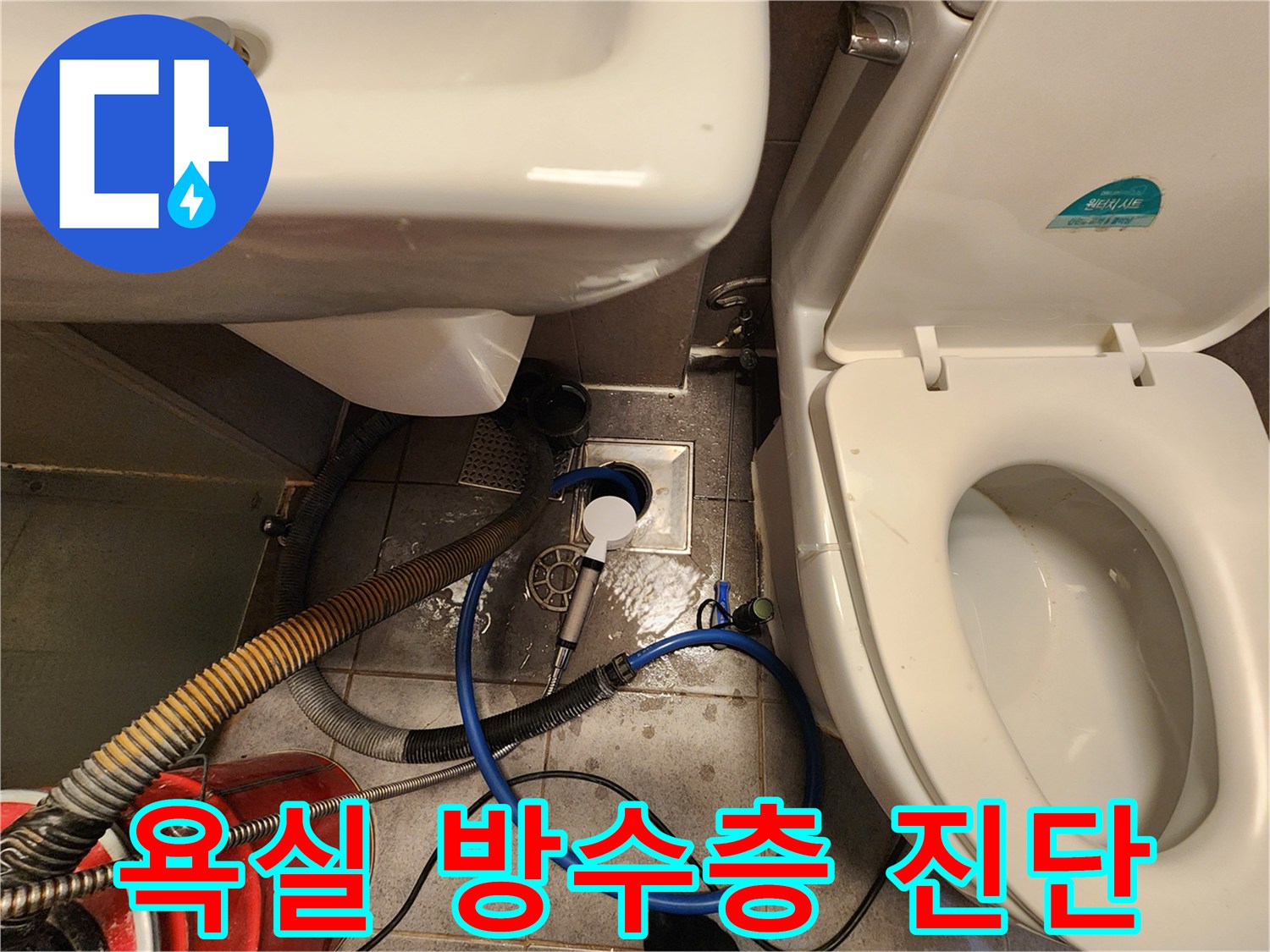 배수구-주변의-타일-틈새와-배관-연결-상태를-촬영한-사진