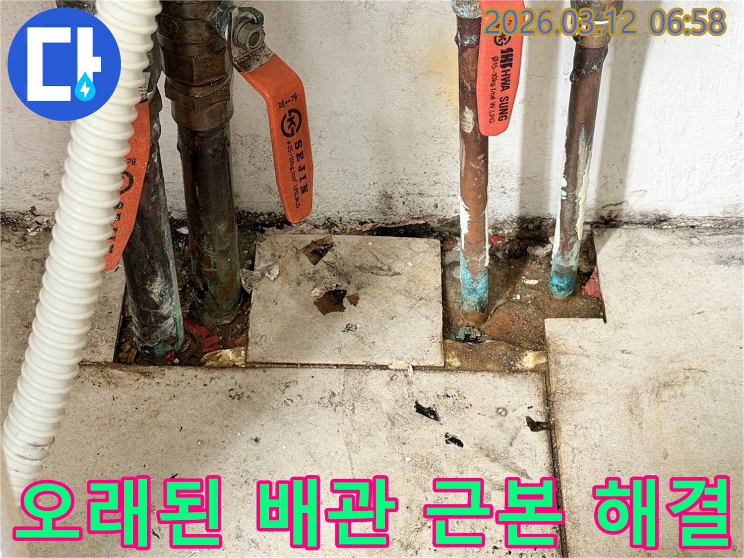 누수-엔지니어가-확인한-배관-주변의-지속적인-물샘-현상과-배관-교체-모습