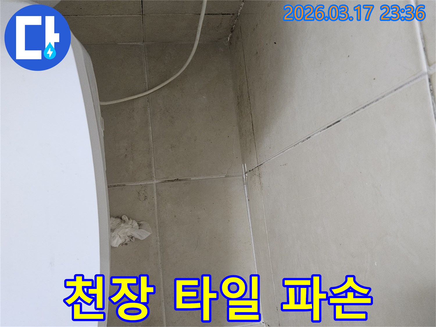 이-이미지는-욕실-천장-타일의-일부가-파손되어-내부-구조물이-노출된-모습을-보여주며-이는-누수로-인한-천장-구조물의-심각한-손상-가능성을-시사합니다