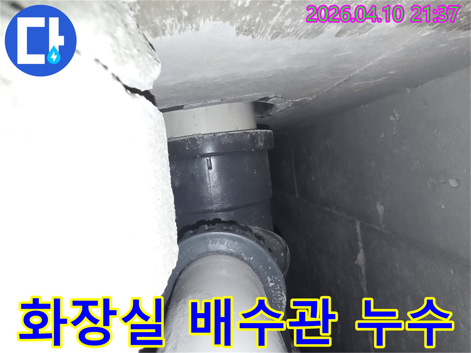 화장실-배수관-연결부에서-발생한-누수를-전문가가-정확히-진단하고-보수하는-과정