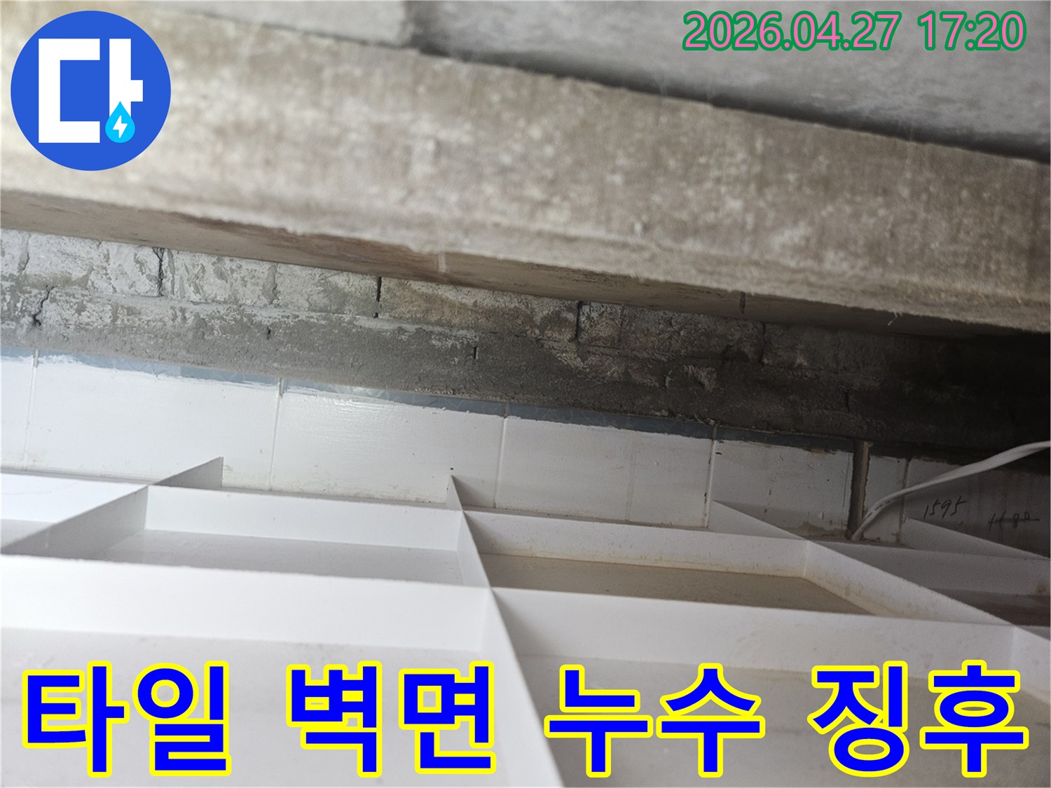 타일과 벽면의-경계 부위에서-발견된-누수 징후를-면밀히-살펴보는-전문가의-모습