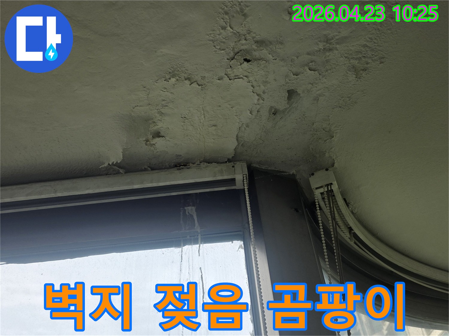 창문-주변-벽면에서-누수로-인해-벽지가-젖고-곰팡이가-생긴-상황입니다