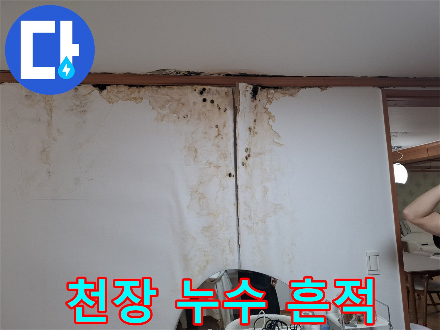 남양주 현장 사진-천장 벽면의 갈색 물자국과 곰팡이