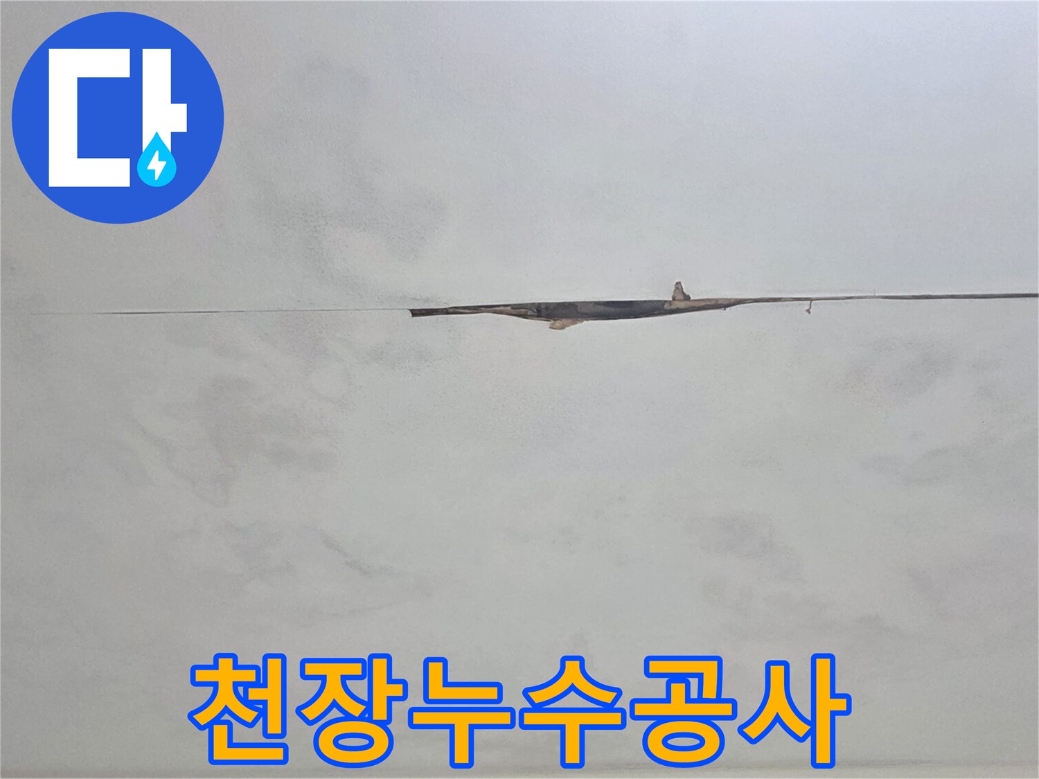 누수로 인해 손상된 천장-복구 계획 수립에 필수적인 현장 사진입니다.