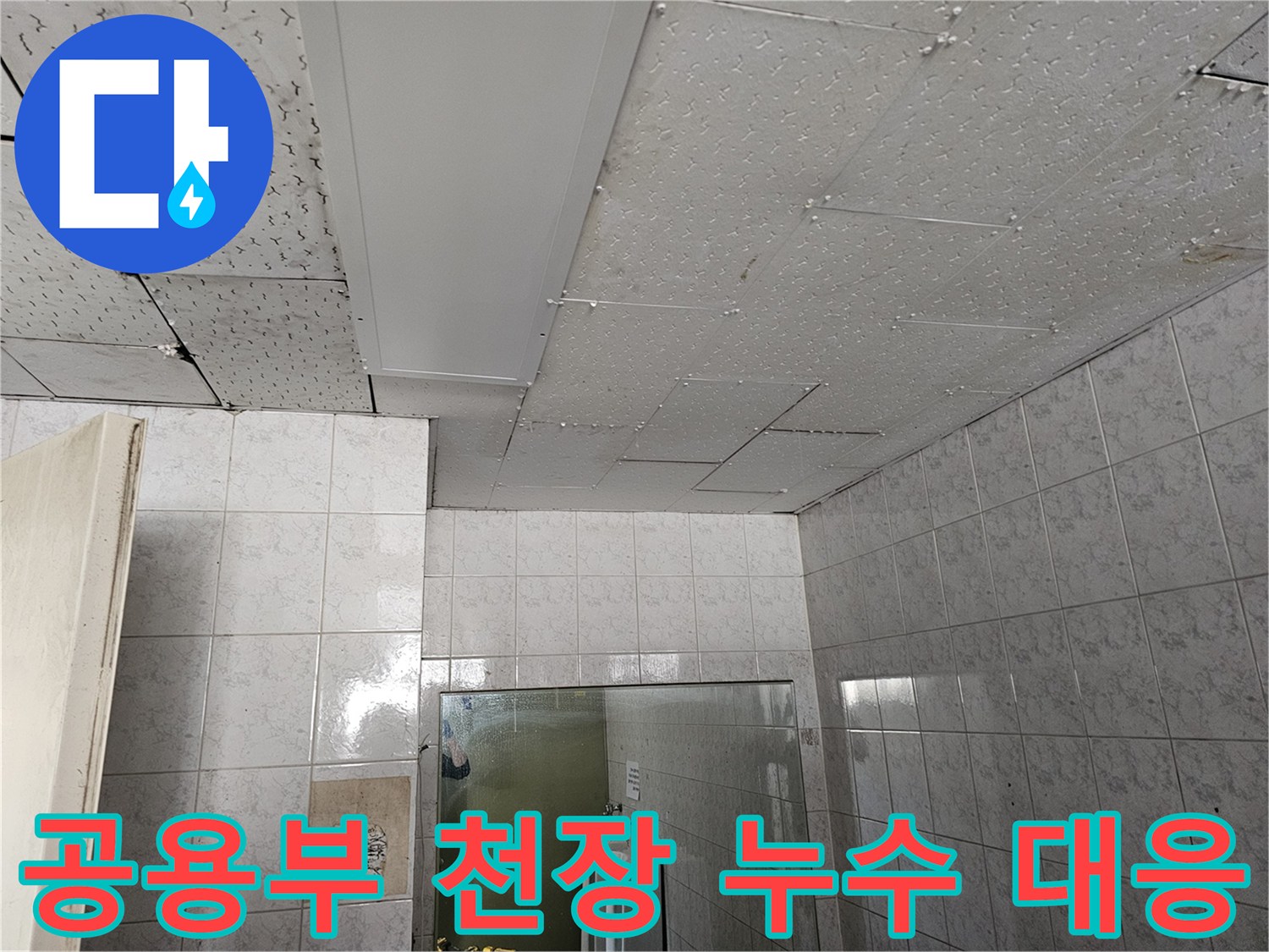 옥련동 현대2차 아파트 공용부 천장 누수에 대해 신속하게 공동 대응하는 현장입니다