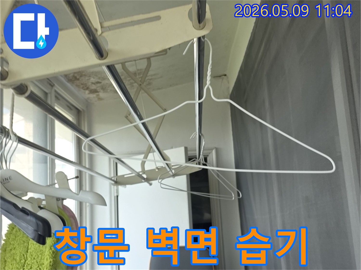 창문 주변 벽면에 습기가 차고-곰팡이가 번식한 심각한 상태의 벽면