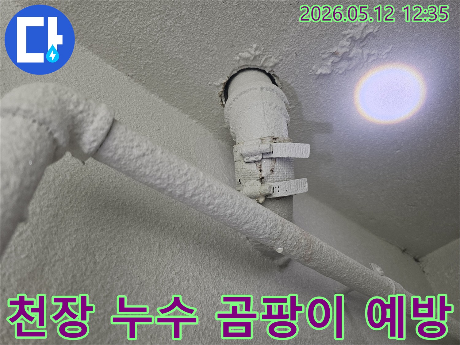 천장-배관에서-발견된-누수-흔적을-통해-곰팡이-발생-전에-문제를-해결하려는-모습입니다
