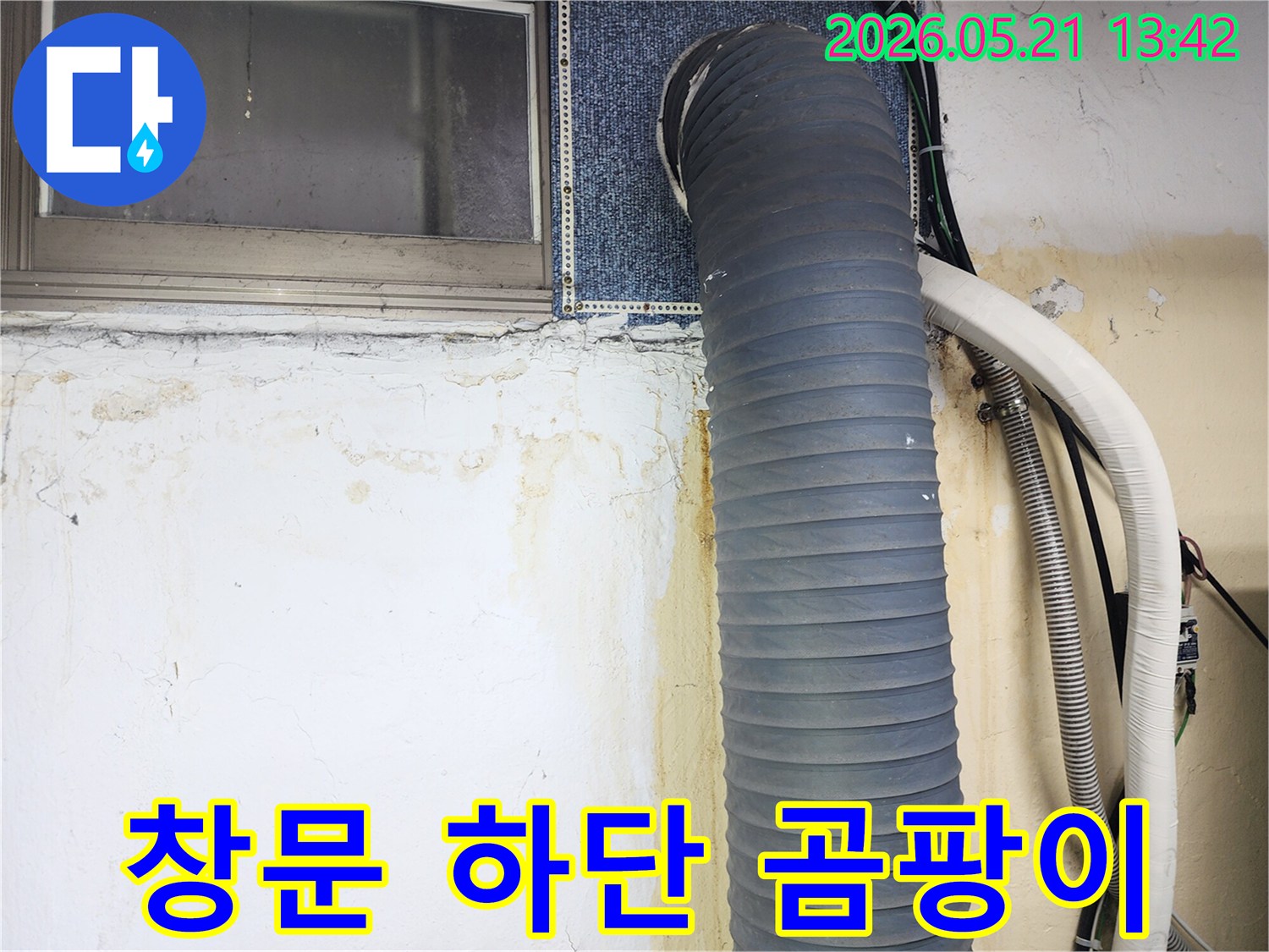 빌라-벽면의-창문-하단에-누수로-인해-심각한-곰팡이와-물자국이-발생한-모습을-보여주는-사진