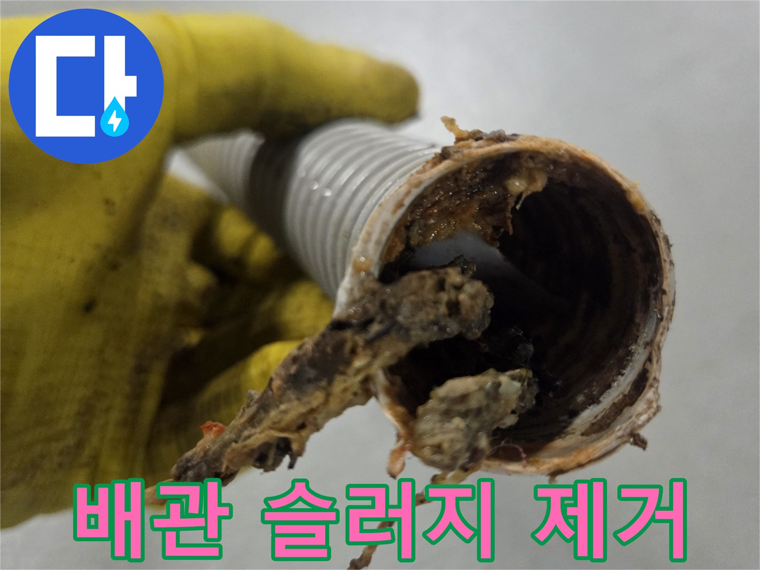 오피스텔 주방 배수관-주름 호스 내부에-쌓인 끈적한 슬러지와-음식물 찌꺼기
