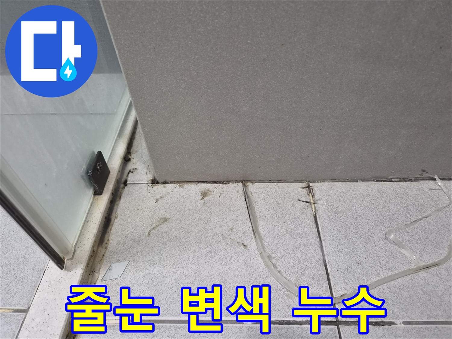 욕실-바닥-타일-줄눈이-심각하게-변색되어-누수가-오래-진행되었음을-보여주는-현장-사진