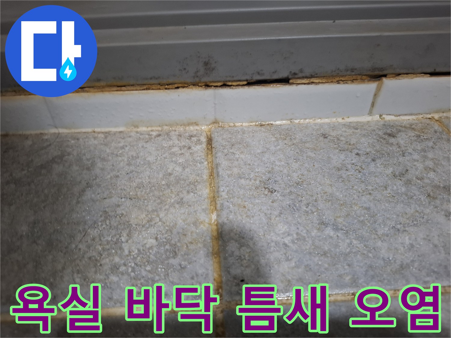 타일 사이 메지가 빠져나가 물이 스며들기 쉬운 구조를 보여줍니다.