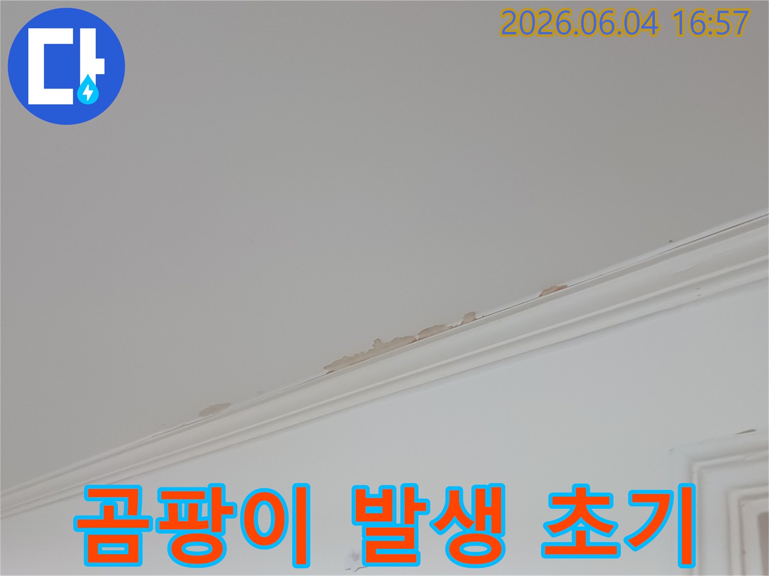 천장-도배지가-젖어-들뜨고-변색되어-곰팡이-발생이-우려되는-누수-현장입니다
