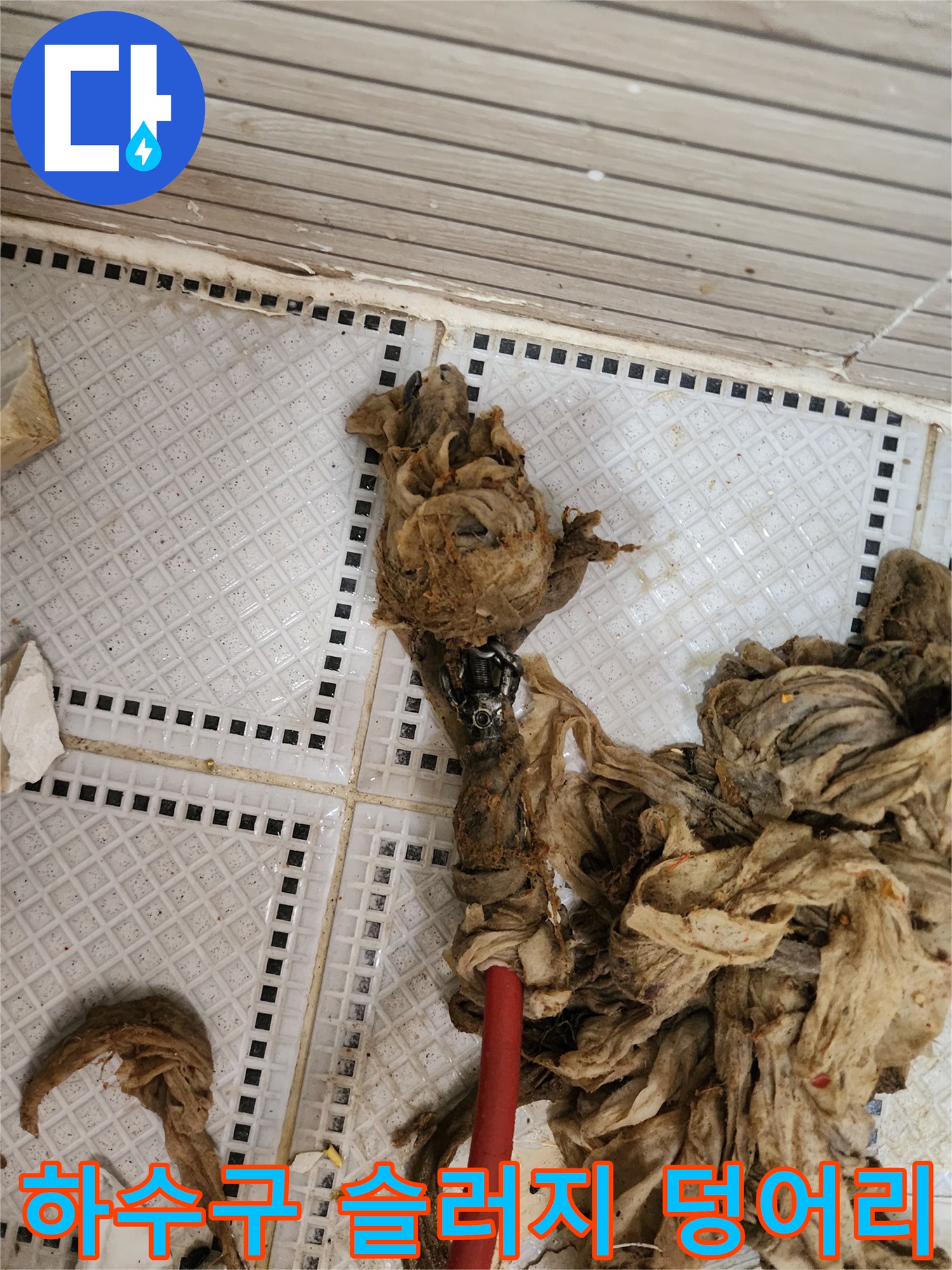 배관 내부에서 제거된 머리카락과 오물 뭉치