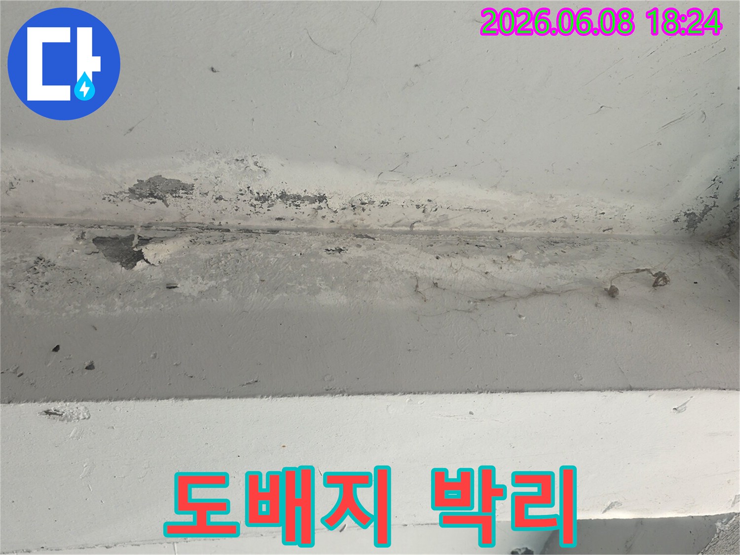 천장-누수로-인해-도배지가-들뜨고-벗겨진-심각한-손상-상태입니다