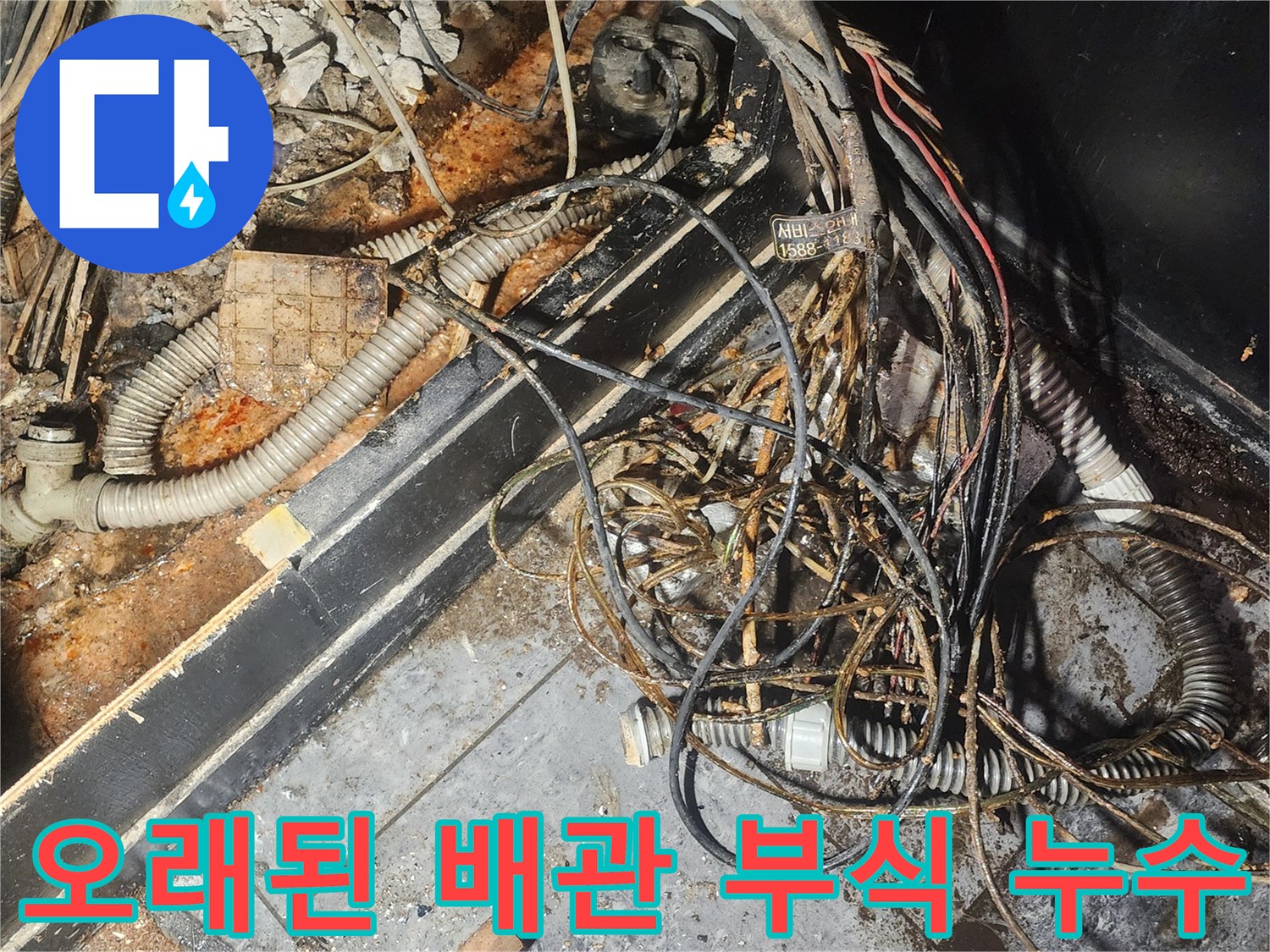 누수-엔지니어가-오래된-배관의-심각한-부식-상태와-주변-누수-흔적을-정밀하게-조사하며-원인을-파악하고-있습니다