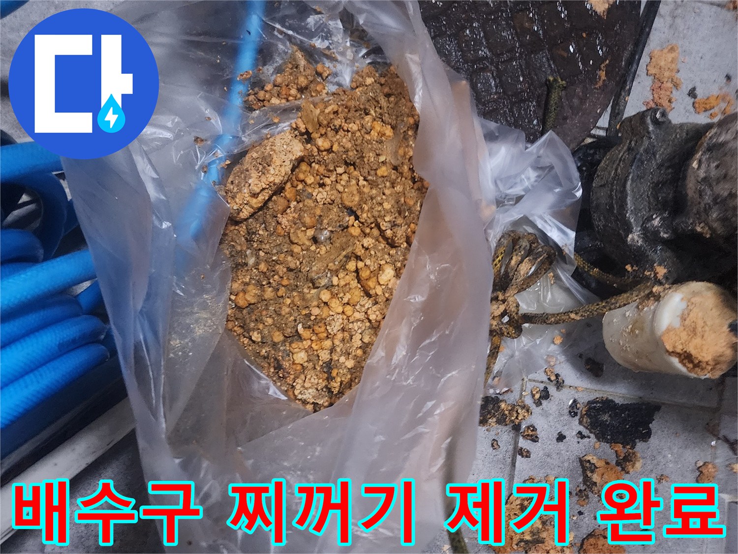 배수구에서 제거된-오래된 찌꺼기와-이물질이 담긴 봉투 사진