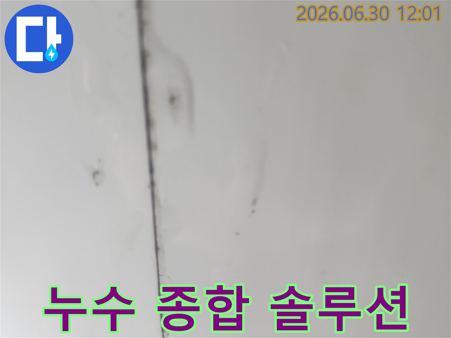 천장-이음새-부분에-물기가-스며들어-생성된-곰팡이와-함께-표면이-변색된-모습을-촬영했습니다.