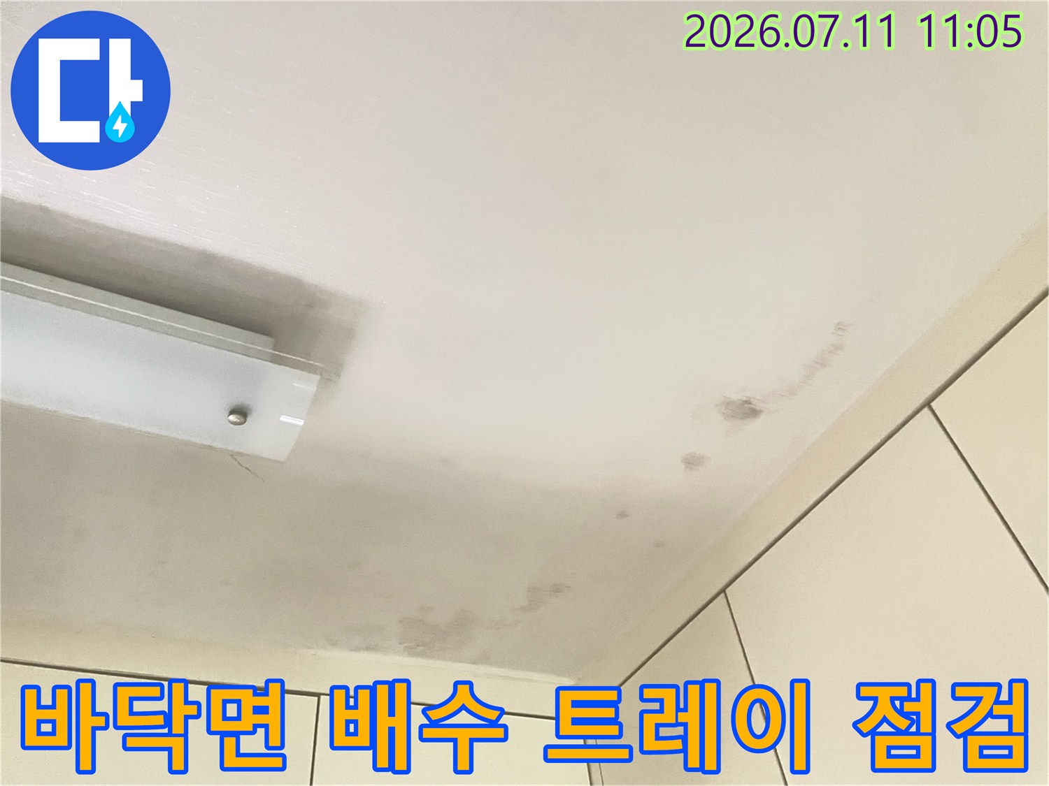 배수 계통의 연결부와 하부 공간을 확인하기 위한 사전 준비 작업