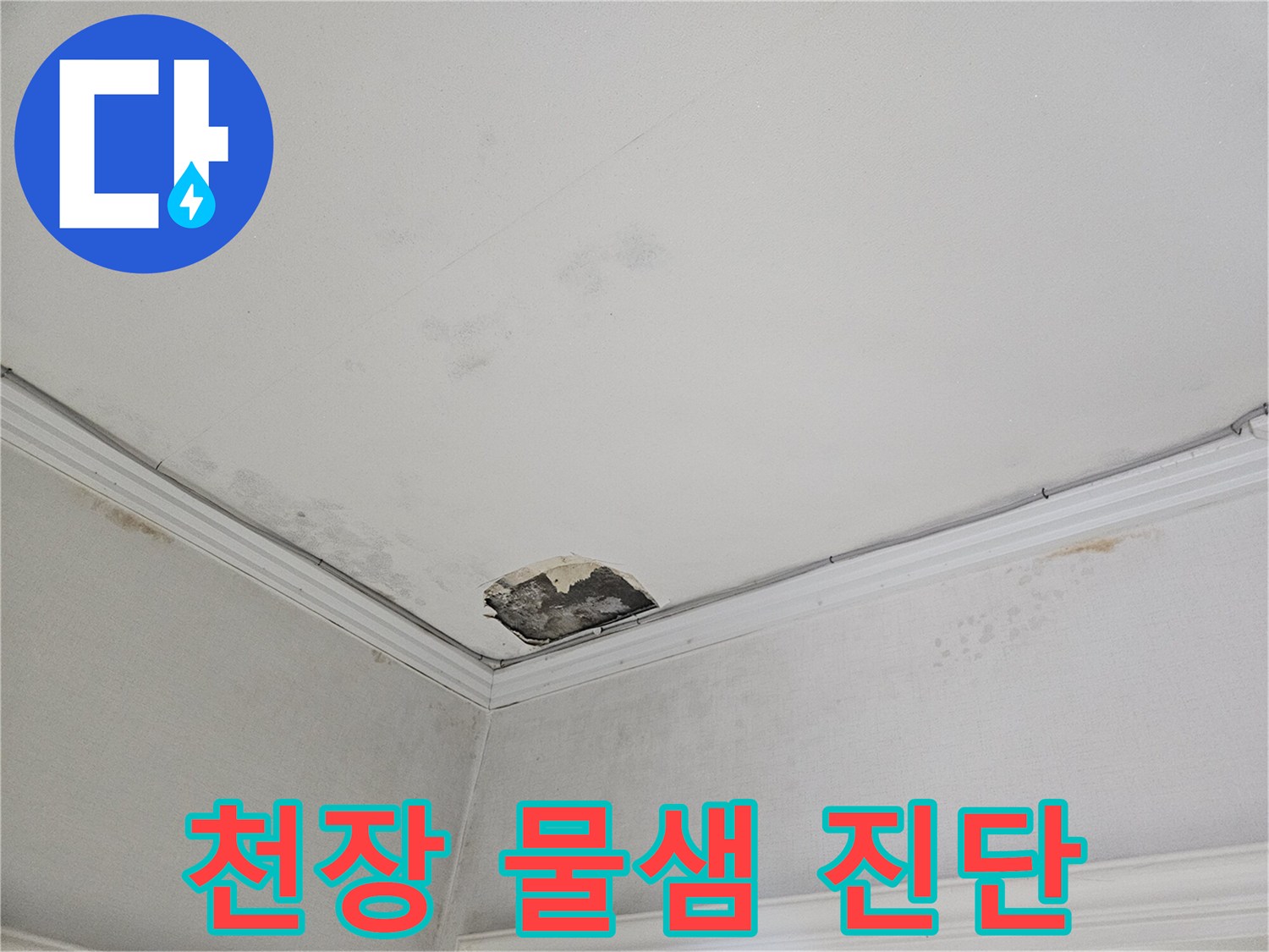 아파트 천장-물에 젖어 떨어진 석고보드 파편