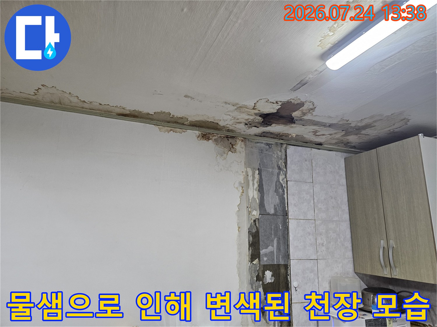 오래된-빌라의-반지하-천장에-나타난-심한-누수-얼룩과-곰팡이