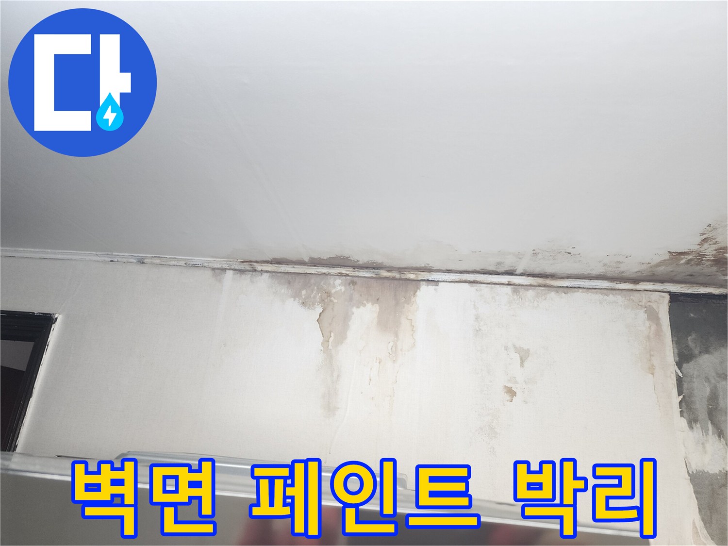 물샘 현상으로 인해-부풀어 오른 천장 페인트와 곰팡이