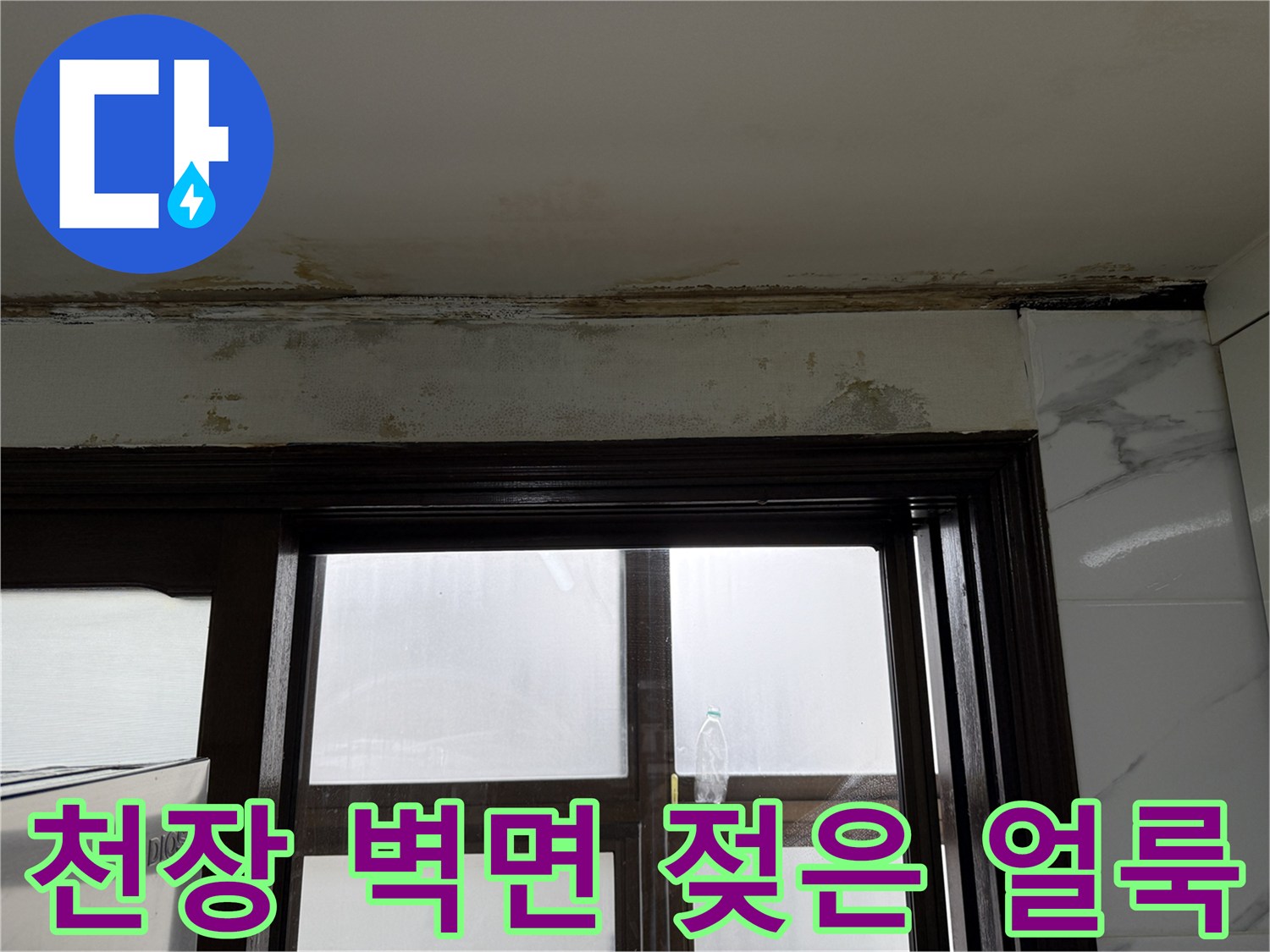 천장 부위의-물샘으로 인한 얼룩과 페인트 들뜸 현상