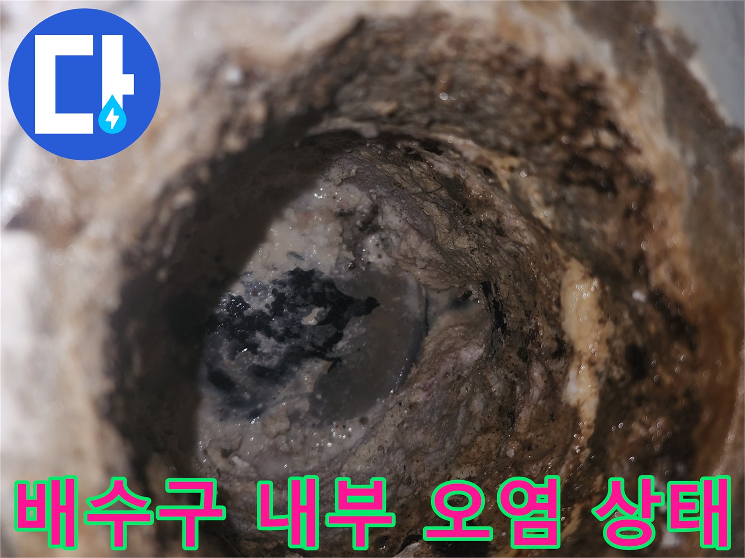 안양 비산동 현장의 배수구 내부 틈새와 오염된 상태를 보여주는 사진입니다.