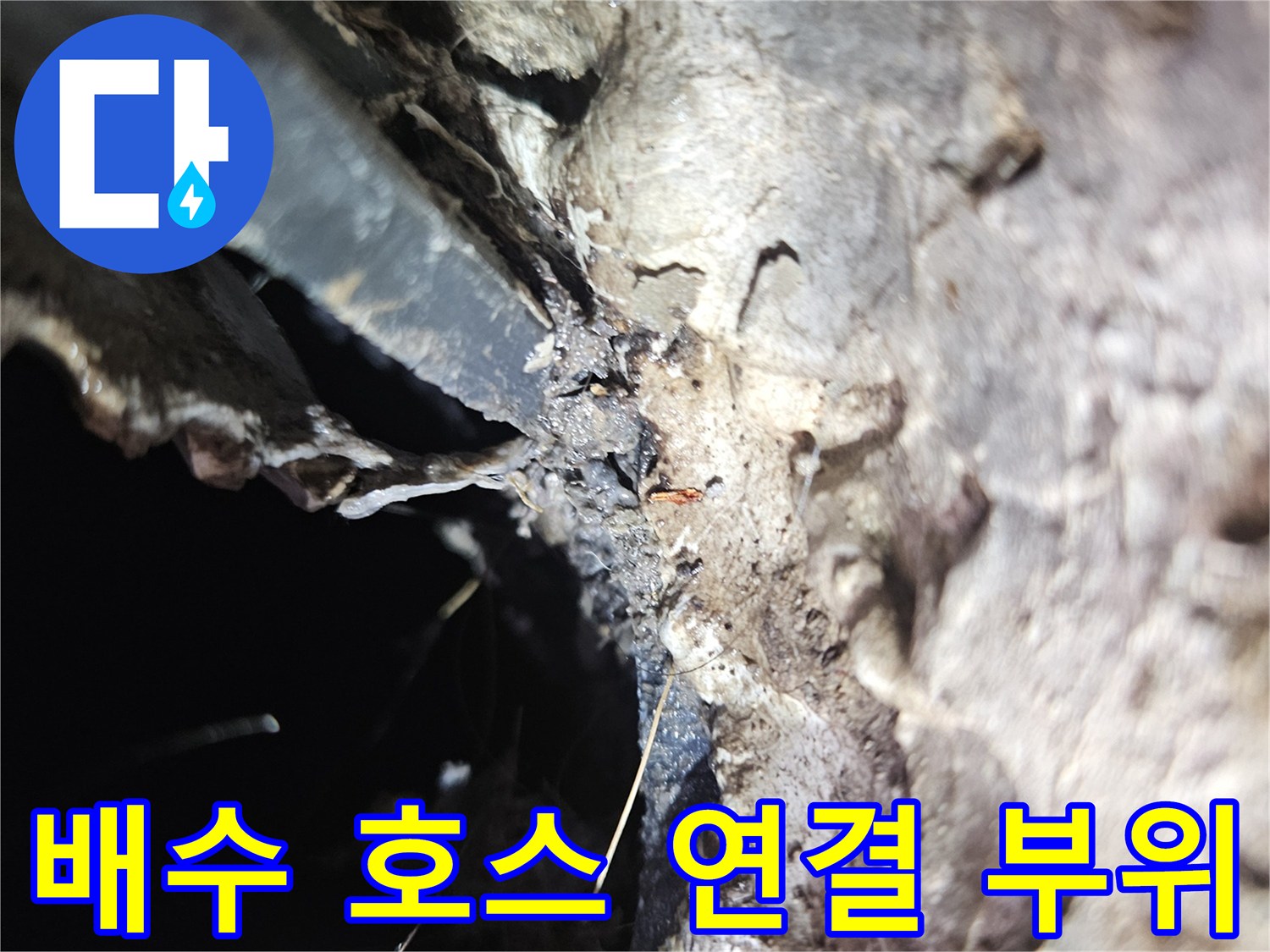 세탁기-배수-호스와-바닥-유가-접합부의-누수-지점