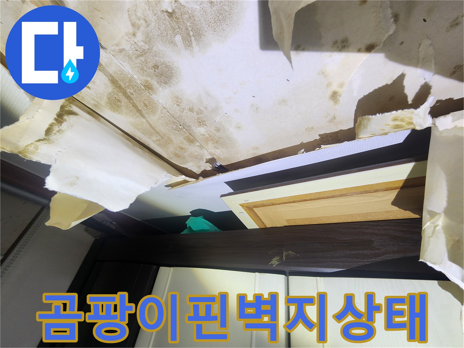 습기로-인해-부풀어오르고-곰팡이가-발생한-천장-벽지