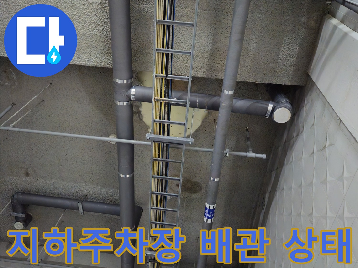과천 별양동 상가 지하 주參장 천장 배관 및 전선 트레이 모습