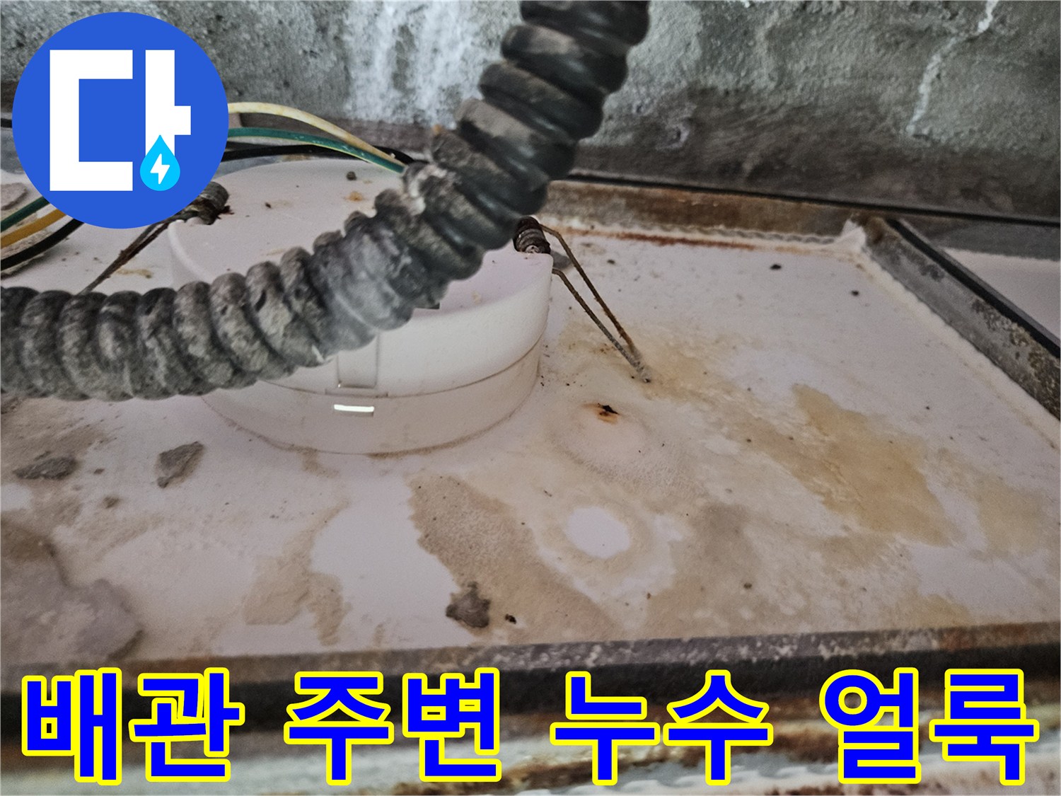 화장실 천장 내부-배관 연결 부위의 습기 및 오염 상태