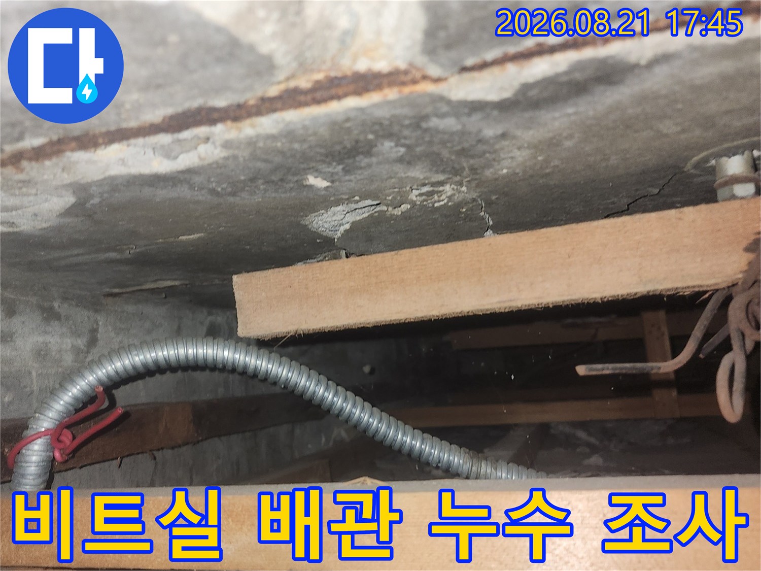청천동 지하 천장-배관 주변의 습기 및 콘크리트 상태 점검