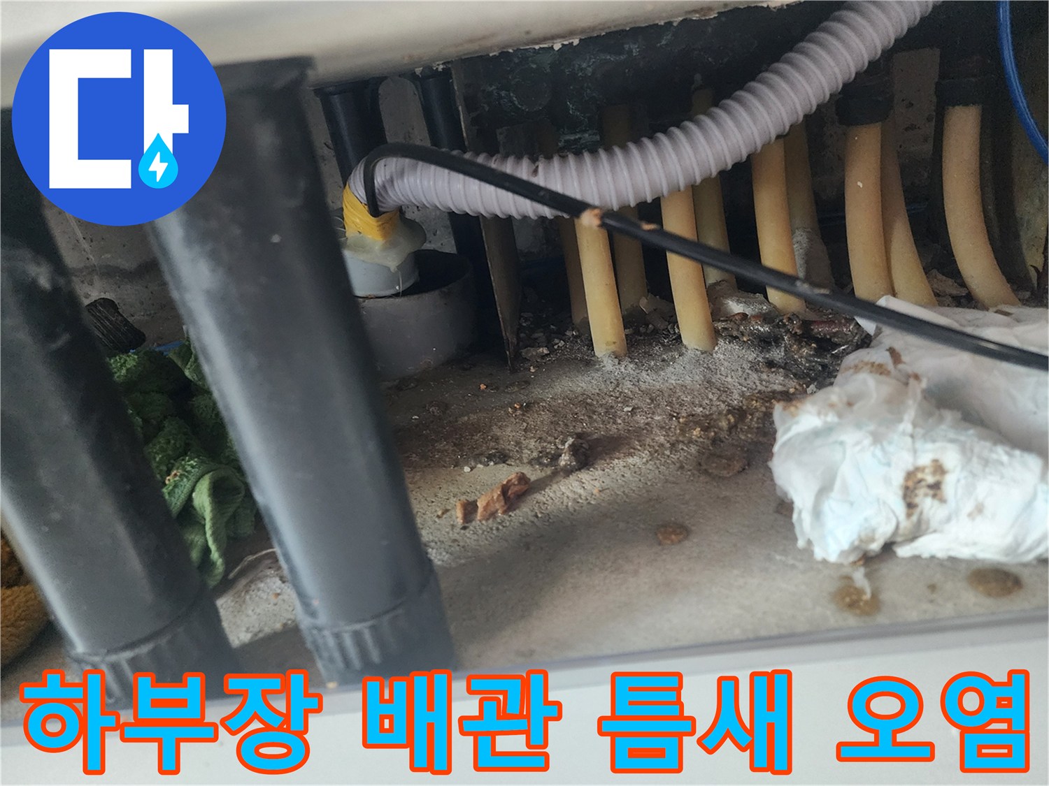 싱크대 배관 연결 부위의 오염된 퇴적물